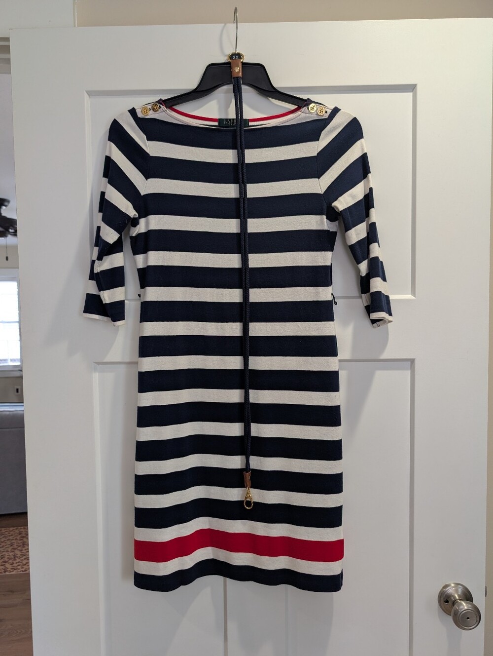 Ralph Lauren Dress- Classic blue/white stripe with Metallic Buttons and Belt.